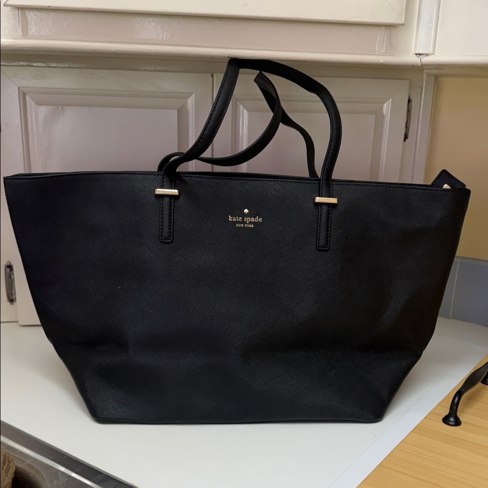 kate spade Black Saffiano Leather Tote with Gold Logo